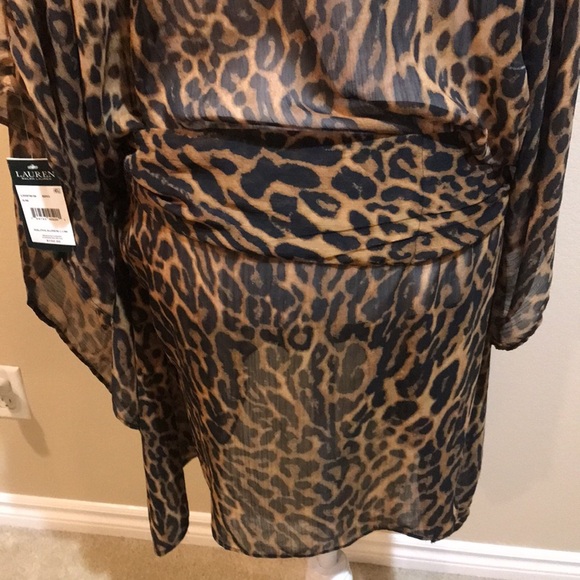 NWT Ralph Lauren Swimsuit Cover-Up Tunic Leopard Print with Tie Waist-Size S/M - Picture 10 of 12